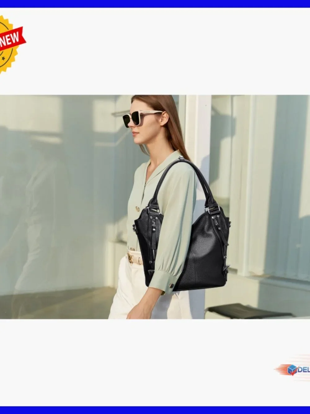 Genuine Leather Hobo Tote Shoulder Bag Large Capacity Multi-Pocket Purse
